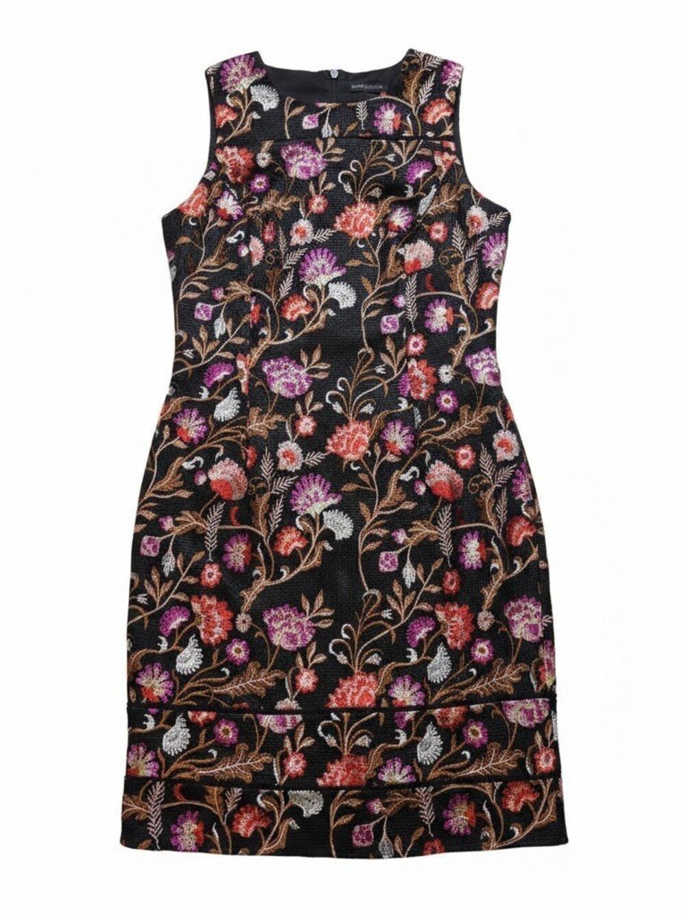 White House Black Market Size 10 Embroidered Floral Sheath Dress Black Midi